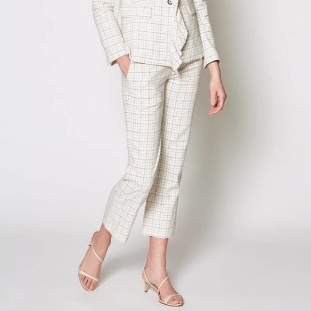 Joie Womens Dicra Plaid Windowpane White Pants